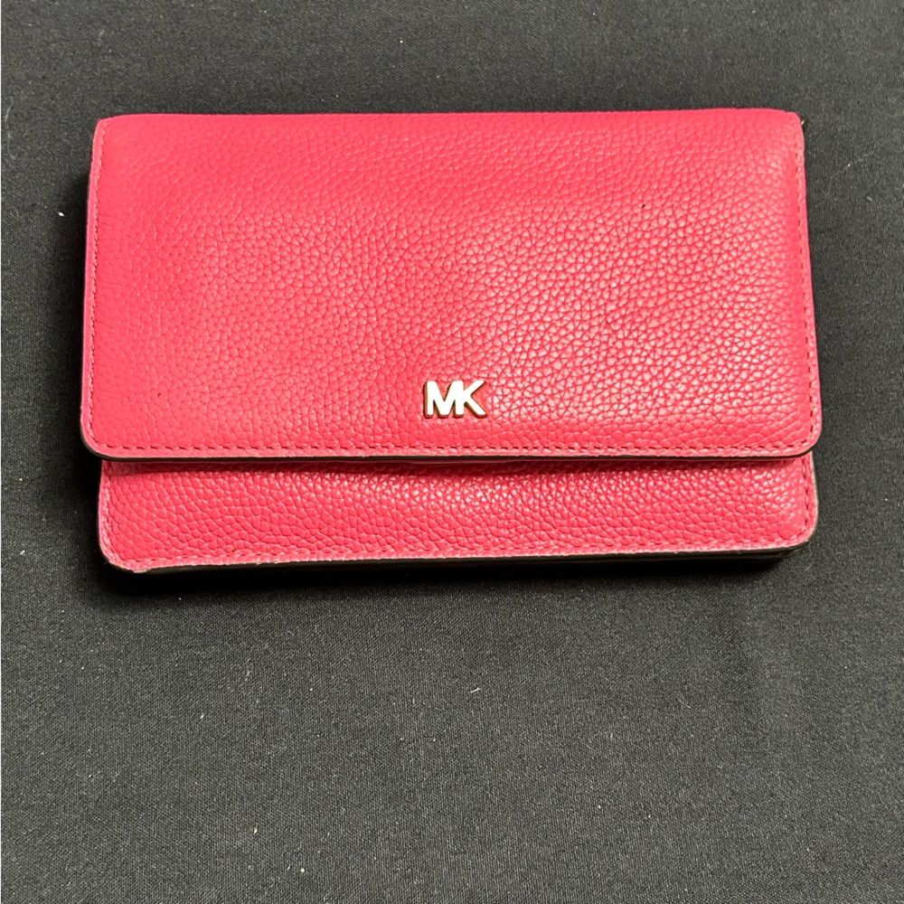MICHAEL KORS Mott Dark Raspberry Red Leather Phone Crossbody Bag